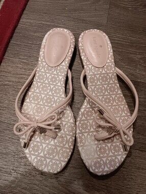 kate spade blush pink patterned bow sandals